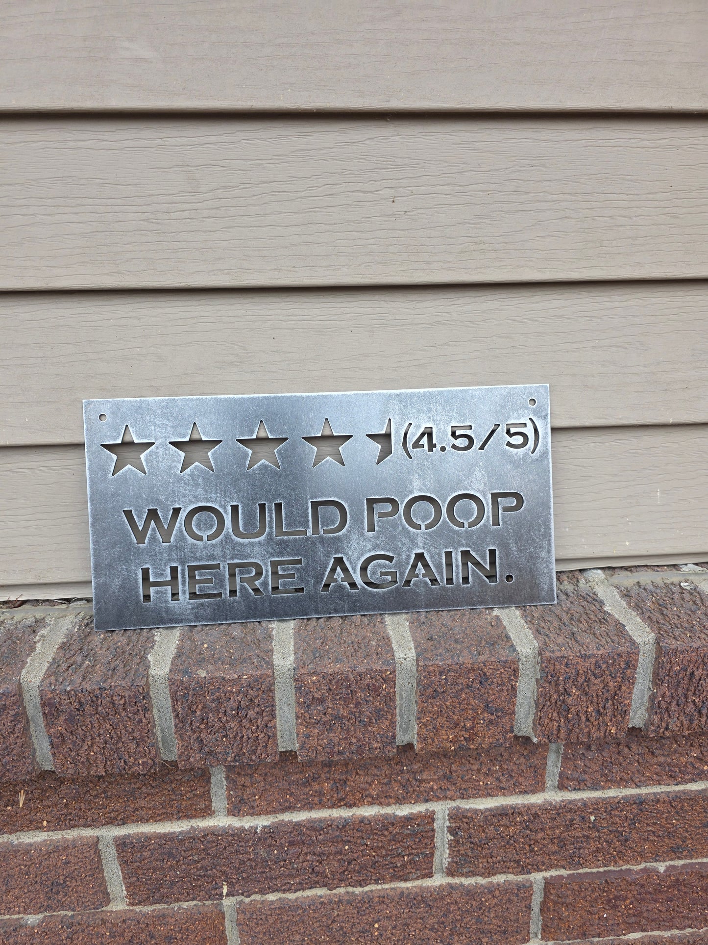 Funny Bathroom Rating Metal Sign Decor 4.5/5 Would Poop Here Again Humorous Wall Art for Bathrooms