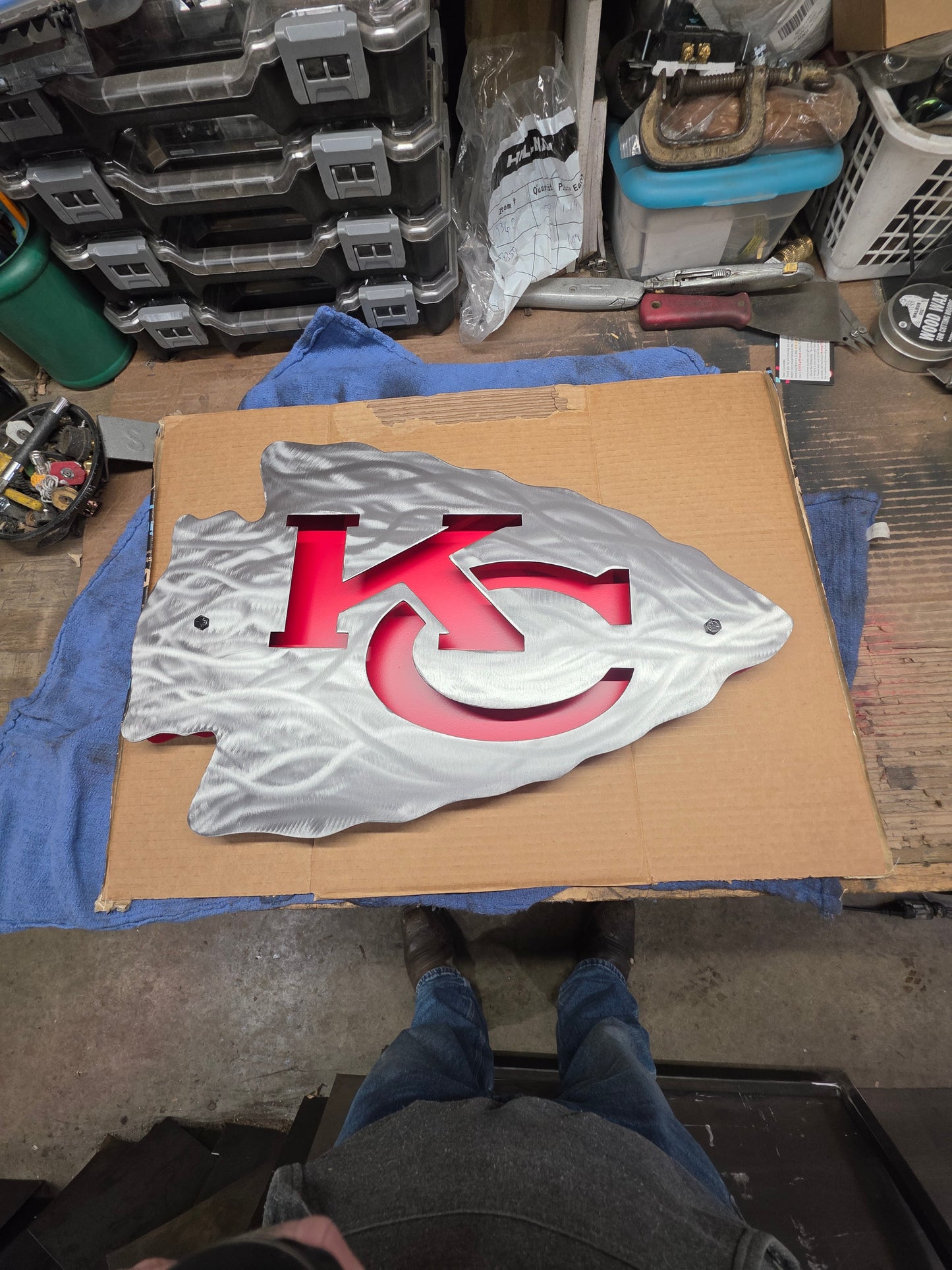 Kansas City Chiefs Double Layer Metal Sign –Cleared Brushed Steel & Red Wall Decor