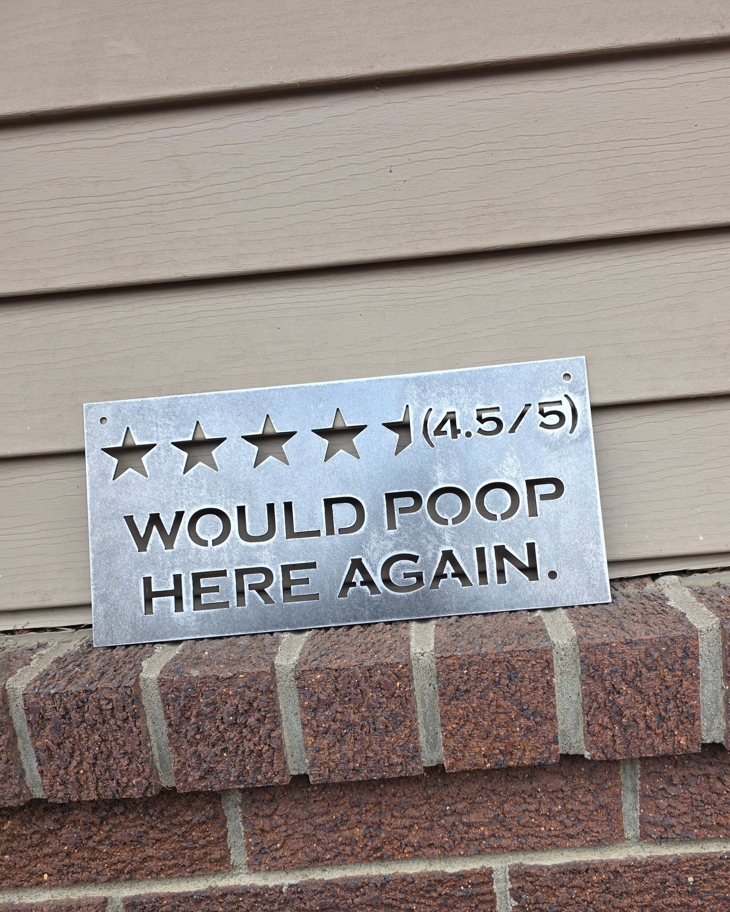 Funny Bathroom Rating Metal Sign Decor 4.5/5 Would Poop Here Again Humorous Wall Art for Bathrooms