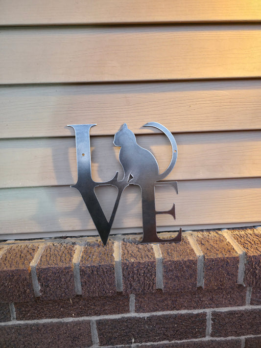 Cat Love Sign – Metal Cat Silhouette Wall Decor for Cat Lovers