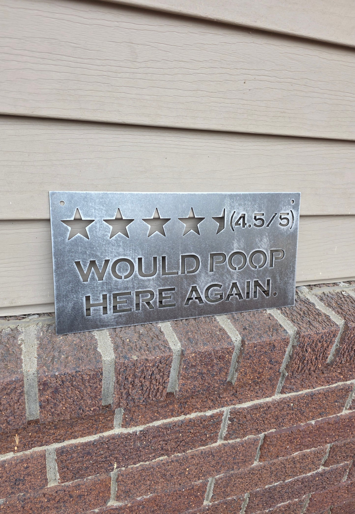 Funny Bathroom Rating Metal Sign Decor 4.5/5 Would Poop Here Again Humorous Wall Art for Bathrooms