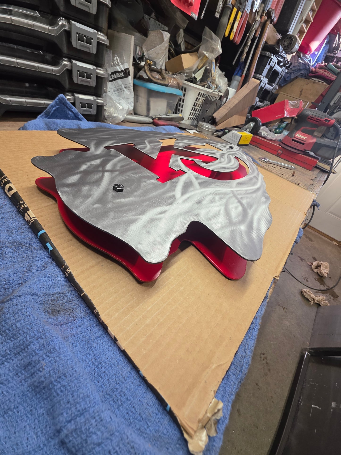 Kansas City Chiefs Double Layer Metal Sign –Cleared Brushed Steel & Red Wall Decor