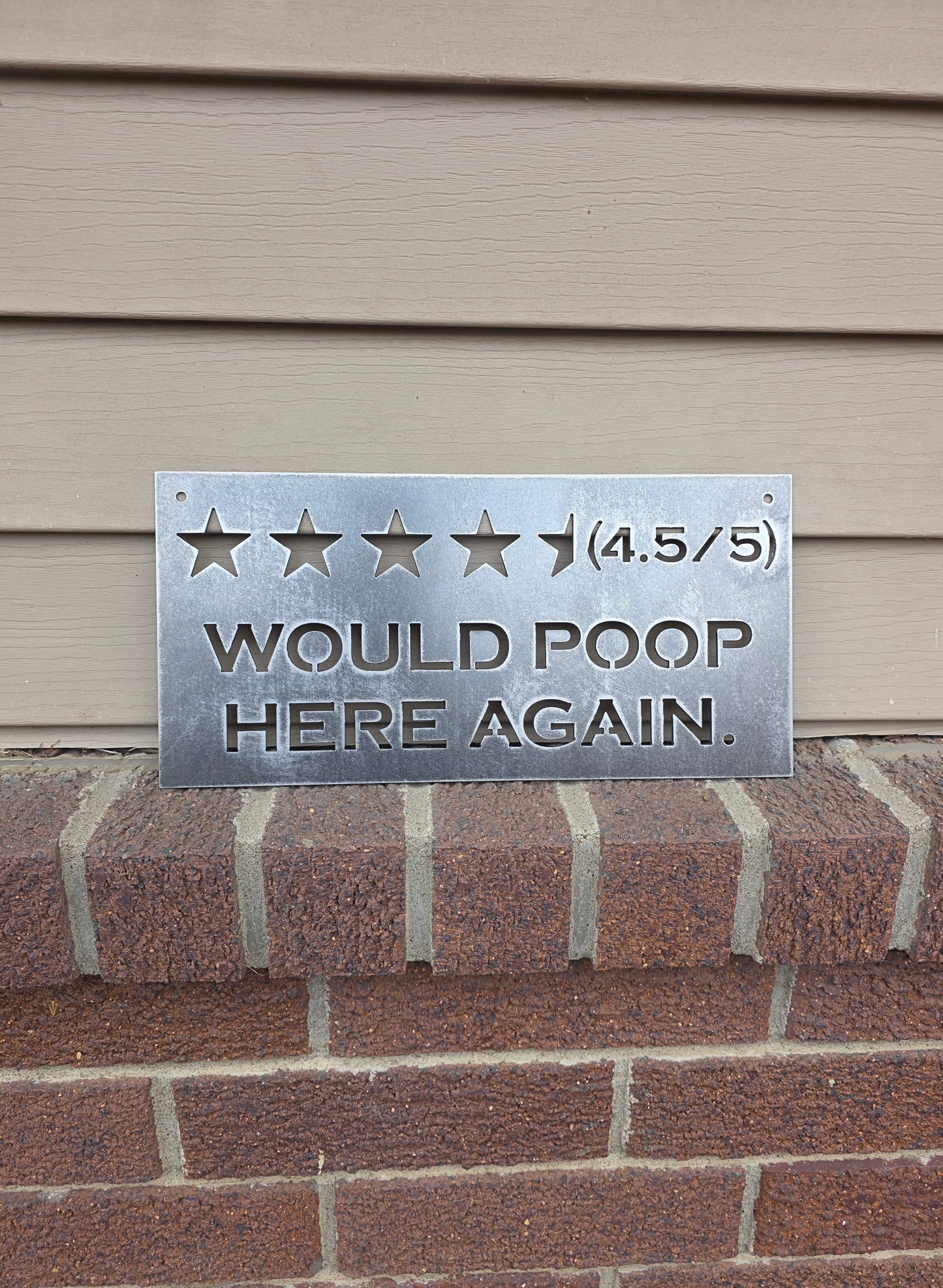 Funny Bathroom Rating Metal Sign Decor 4.5/5 Would Poop Here Again Humorous Wall Art for Bathrooms